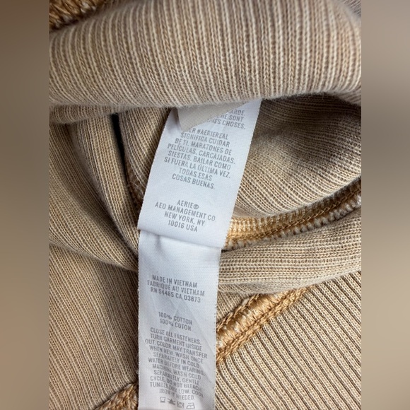 Aerie Oversized Waffle Knit Hoodie XL Neutral Henley Pullover Lounge - Picture 9 of 9